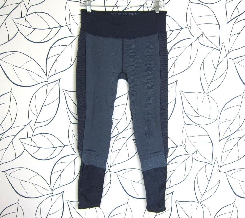 Adidas Women's Tonal Blue Energy Running Leggings Ankle Zippers Size M